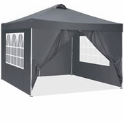 SANOPY 10 x 10 FT Pop Up Canopy with Vented Roof and 4 Removable Sidewalls, Straight-Leg Outdoor Tent, Easy 2-Person Setup, 4 Sandbags and Carry Bag, Gray