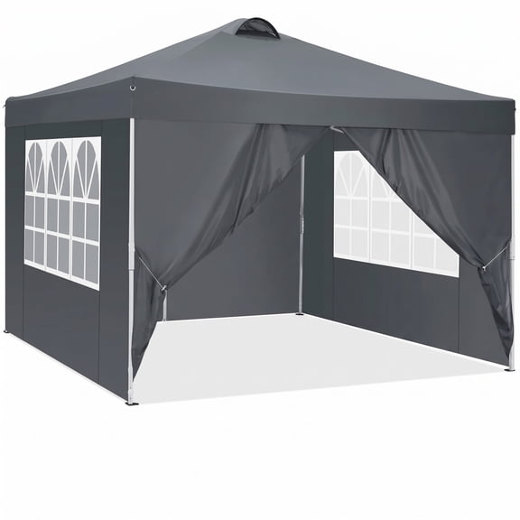 SANOPY 10 x 10 FT Pop Up Canopy with Vented Roof and 4 Removable Sidewalls, Straight-Leg Outdoor Tent, Easy 2-Person Setup, 4 Sandbags and Carry Bag, Gray
