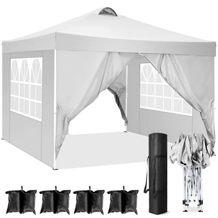 SANOPY 10' x 10' Straight Leg Pop-up Canopy Tent Easy Two Person Setup Instant Outdoor Canopy Folding Shelter with 4 Removable Sidewalls, Air Vent on The Top, 4 Sandbags, Carrying Bag, White