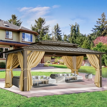 SANOPY 10'x12' Hardtop Gazebo Heavy Duty Outdoor Patio Permanent Gazebo with Galvanized Steel Roof Aluminum Frame Permanent Hardtop Gazebo Canopy for Garden, Party, Deck, Backyard