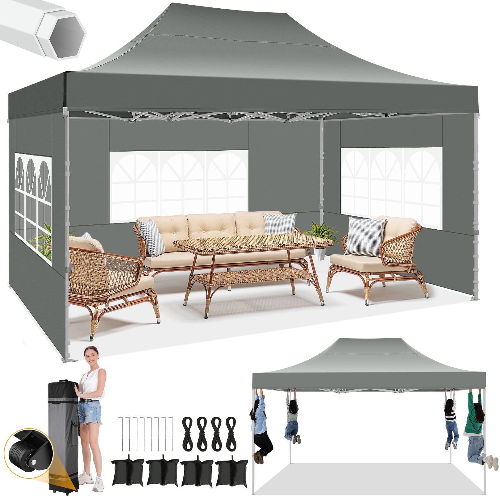 SANOPY 10' x 15' Pop up Canopy with 4 Removable Sidewalls, Heavy Duty ...