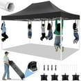 thumbnail image 1 of SANOPY 10' x 15' Heavy Duty Pop up Canopy, Instant Commercial Tent for Party with White Upgraded Hexagonal Bracket, Portable Gazebo with 4 Sangbags, Roller Bag, Black, 1 of 8