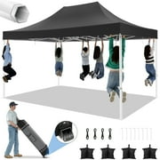 SANOPY 10' x 15' Heavy Duty Pop up Canopy, Instant Commercial Tent for Party with White Upgraded Hexagonal Bracket, Portable Gazebo with 4 Sangbags, Roller Bag, Black