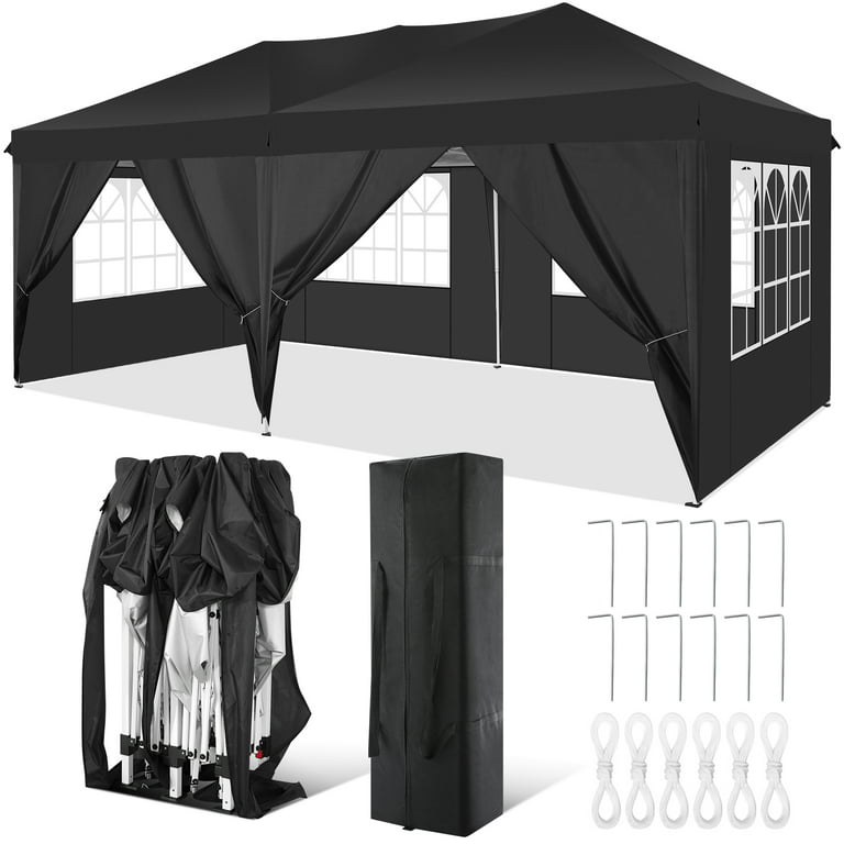 SANOPY 10' x 20' Tent EZ Pop Up Party Tent Portable Instant Commercial Duty Outdoor Market Shelter Gazebo with 6 Removable Sidewalls and Bag, Black -