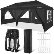 SANOPY 10' x 20' EZ Pop Up Canopy Tent Party Tent Outdoor Event Instant Tent Gazebo with 6 Removable Sidewalls and Carry Bag, Black