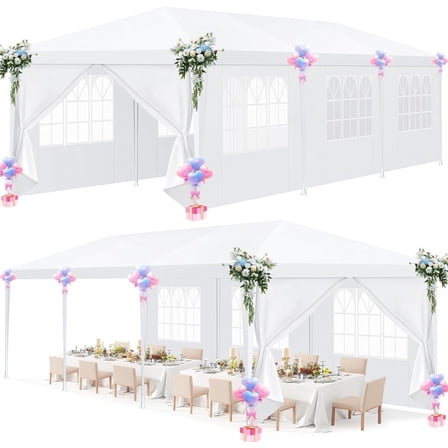 SANOPY Party Tent 10x30 Canopy with 8 Removable Sidewalls, Outdoor Waterproof Shade Canopy Tent for Weddings and Events, White