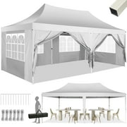 SANOPY 10' x 20' EZ Pop up Canopy Party Tent, Outdoor Event Instant Gazebo with 6 Removable Sidewalls for Camping Wedding Picnic, Khaki