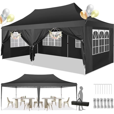 SANOPY 10'x20' Pop up Canopy with 6 Removable Sidewalls Outdoor Commercial Portable Canopy Tent EZ Pop up Canopy Wedding Tent Camping Gazebo Canopy Instant Event Gazebo, Black