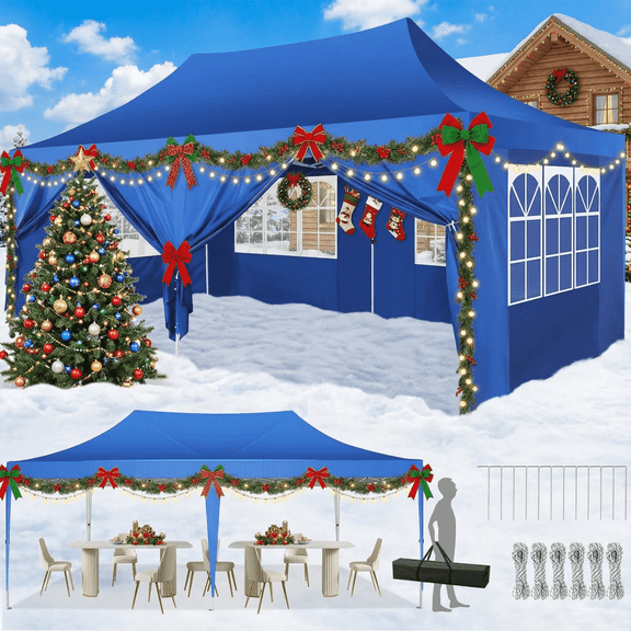 SANOPY 10'x20' Pop up Canopy with 6 Removable Sidewalls Outdoor Commercial Portable Canopy Tent EZ Pop up Canopy Wedding Tent Camping Gazebo Canopy Instant Event Gazebo, Light Blue