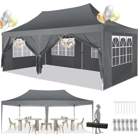 SANOPY 10'x20' Pop up Canopy with 6 Removable Sidewalls Outdoor Commercial Portable Canopy Tent EZ Pop up Canopy Wedding Tent Camping Gazebo Canopy Instant Event Gazebo, Gray