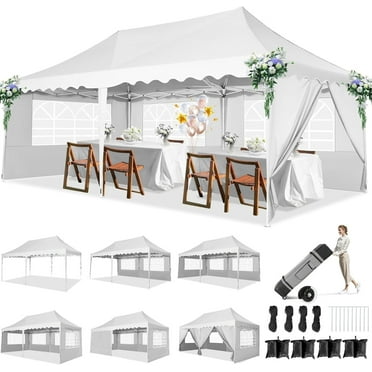 SANOPY 10'x 20' Outdoor Canopy Pop up Canopy Tent Party Instant Shelter Gazebo with 6 Removable Side Walls Portable Car Canopy for Patio Picnic Carport Party Wedding, White