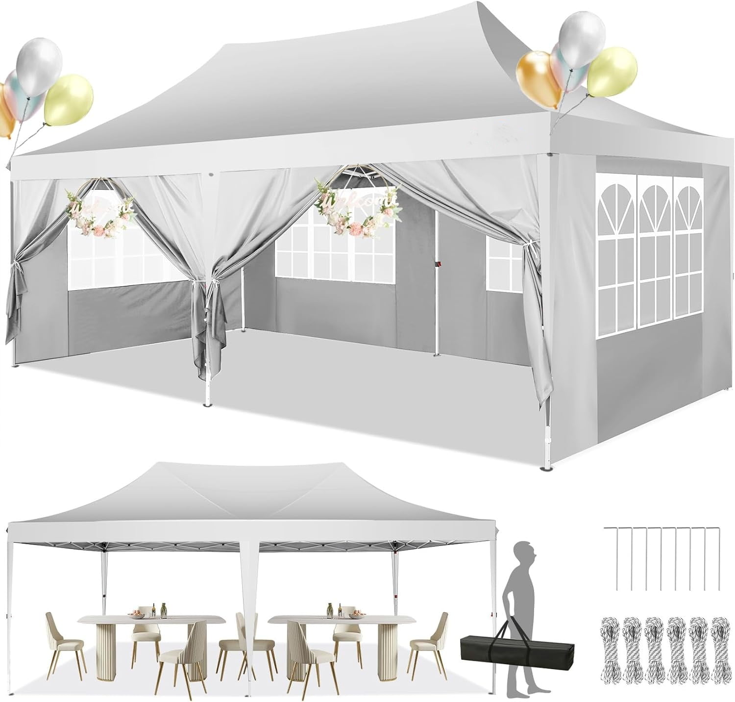 SANOPY 10 x 20 Outdoor Canopy Tent EZ Pop up Canopy Party Tent Outdoor Event Instant Tent with 6 Removable Sidewalls Carry Bag for Camping Wedding Picnic White in Nepal at