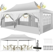 SANOPY 10' x 20' Outdoor Canopy Tent EZ Pop up Canopy Party Tent Outdoor Event Instant Tent with 6 Removable Sidewalls & Carry Bag for Camping Wedding Picnic, White