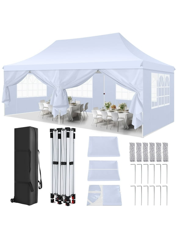 SANOPY 10' x 20' Outdoor Canopy Tent EZ Pop up Canopy Party Tent Outdoor Event Instant Tent Gazebo with 6 Removable Sidewalls & Carry Bag for Camping Wedding Picnic(White)