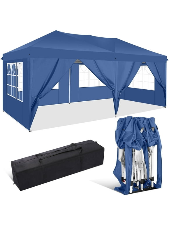 SANOPY 10'x 20' Outdoor Canopy Tent EZ Pop Up Backyard Canopy Portable Party Commercial Instant Canopy Shelter Tent with 6 Removable Sidewalls & Carrying Bag for Wedding Picnics Camping, Blue