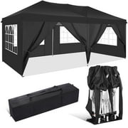 SANOPY 10'x 20' Outdoor Canopy Tent EZ Pop Up Backyard Canopy Portable Party Commercial Instant Canopy Shelter Tent with 6 Removable Sidewalls & Carrying Bag for Wedding Picnics Camping, Black