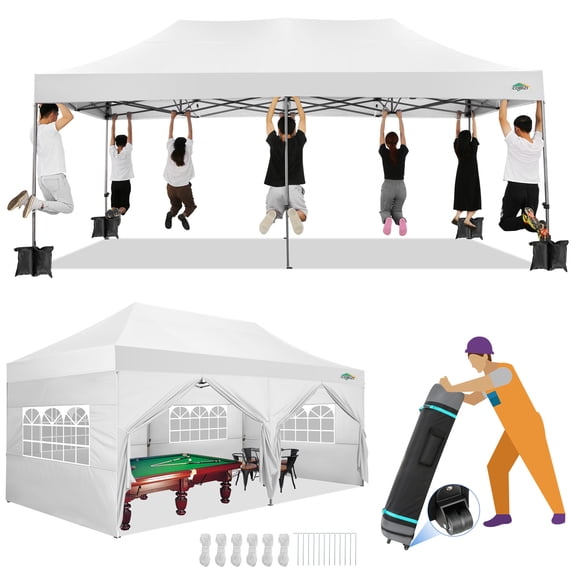 SANOPY Heavy Duty 10'x 20' Pop up Canopy, Thicken EZ Pop-up Canopy Tent Outdoor Portable Canopy for Weddings, Commercial Waterproof and UV 50+ Gazebo with Roller Bag, White