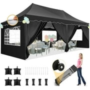 SANOPY 10' x 20' Pop up Canopy Party Tent with 6 Removable Sidewalls, Wave Eave Outdoor Waterproof Patio Gazebo Tent with Carry Bag, Backyards Camping Picnics, Black