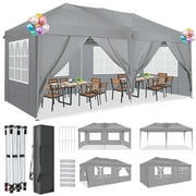 SANOPY 10' x 20' Pop up Canopy Party Tent with 6 Removable Sidewalls, Wave Eave Outdoor Waterproof Patio Gazebo Tent with Carry Bag, Backyards Camping Picnics, Black