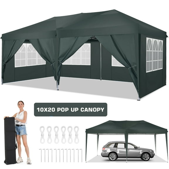 SANOPY 10'x20' Pop Up Canopy Tent Instant Setup with 6 Sidewalls, Ez Up Outdoor Canopy Commercial Grade , UPF 50+ Sun Protection & Waterproof for Party, Market, Backyard Events