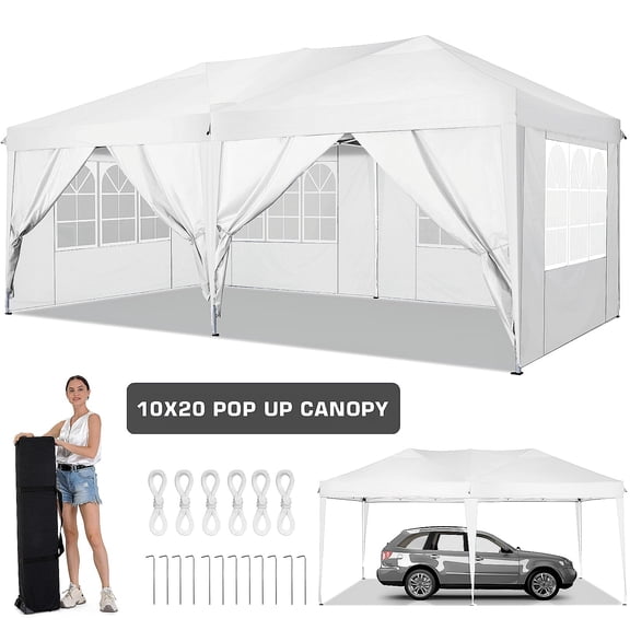 SANOPY 10'x20' Pop Up Canopy Tent Instant Setup with 6 Sidewalls, Ez Up Outdoor Canopy Commercial Grade , UPF 50+ Sun Protection & Waterproof for Party, Market, Backyard Events