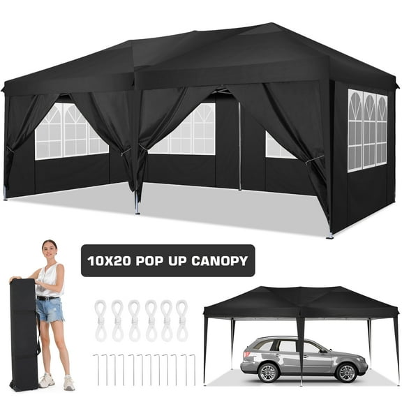 SANOPY 10'x20' Pop Up Canopy Tent Instant Setup with 6 Sidewalls, Ez Up Outdoor Canopy Commercial Grade , UPF 50+ Sun Protection & Waterproof for Party, Market, Backyard Events