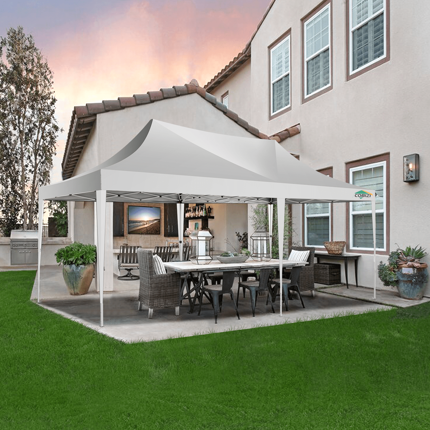 White Heavy Duty 10x20 ft Pop-Up Canopy Tent with Mesh Windows