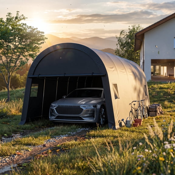 SANOPY 10x20ft Carport Heavy Duty Car port Storage Shelter Car Canopy Tent with Side Walls Round Roof Carport for Car, Truck, Boat, Patio, Gray