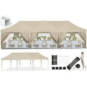 SANOPY 10' x 30' Heavy Duty Pop up Canopy Party Tent with 8 Removable Sidewalls, Wave Eave Outdoor Waterproof Patio Gazebo Tent with Carry Bag, Backyards Camping Picnics, Khaki