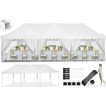 SANOPY 10' x 30' Heavy Duty Pop up Canopy Party Tent with 8 Removable Sidewalls, Wave Eave Outdoor Waterproof Patio Gazebo Tent with Carry Bag, Backyards Camping Picnics, White