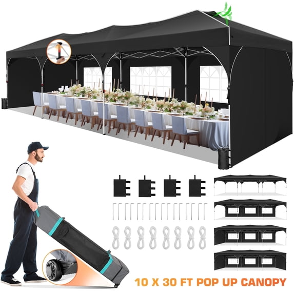 COBIZI 10'x30' Pop up Canopy with Sidewalls & Sandbags Outdoor Commercial Portable Canopy Tent Air Vent EZ Pop up Canopy Wedding Tent Camping Gazebo with Rolling Storage Bag