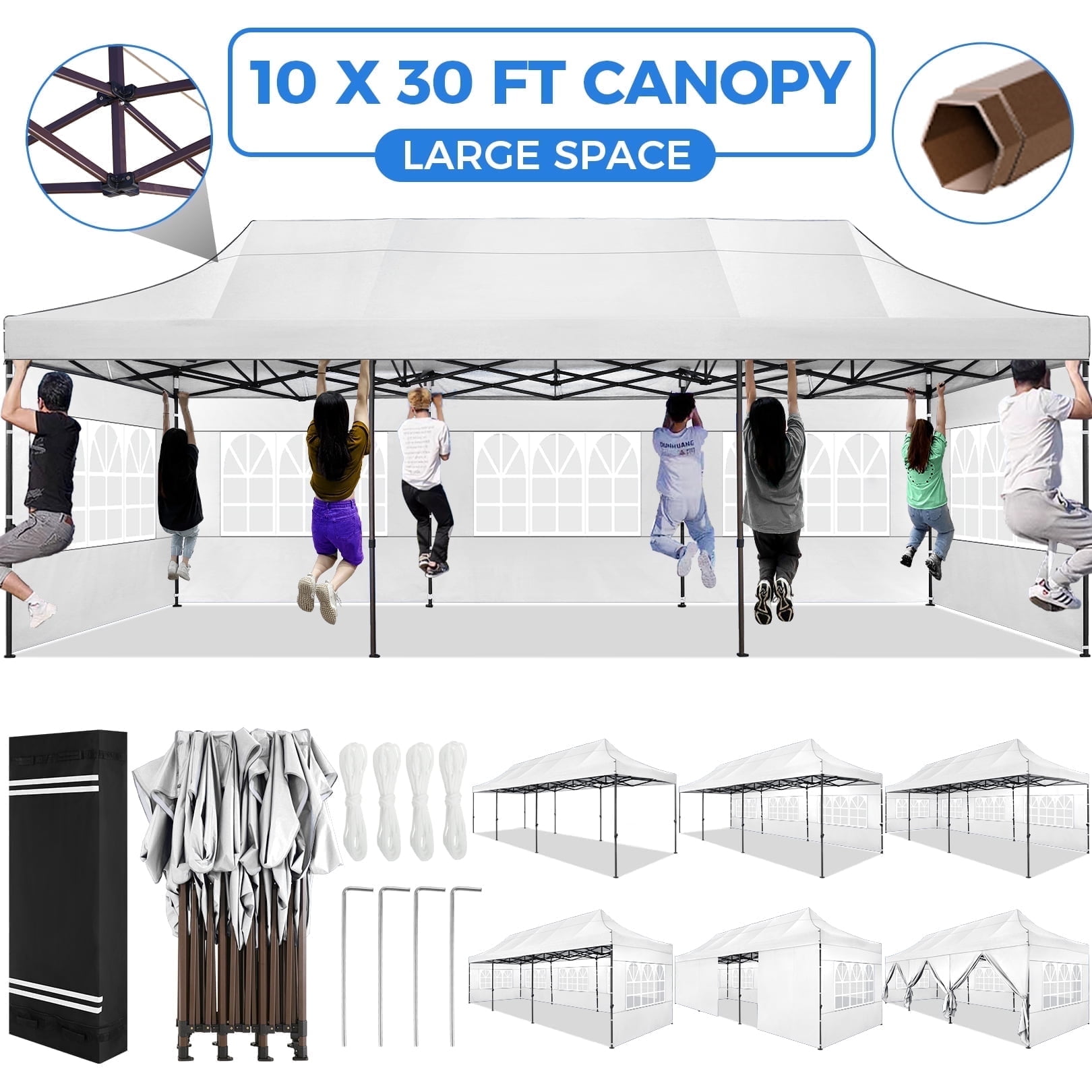 SANOPY Heavy Duty 10'x 30' Pop up Canopy, Commercial Canopy, Waterproof Outdoor Party Tent, Instant Wedding Canopy with 8 Removable Sidewalls, Carrying Bag, 147Ibs, White