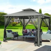 SANOPY 10' x 10' Gazebos for Patios, Gazebo Canopy with 4 Mosquito Netting, Rainproof & Sunscreen Shelter Tent with Double Eaves for Garden Backyard and Deck