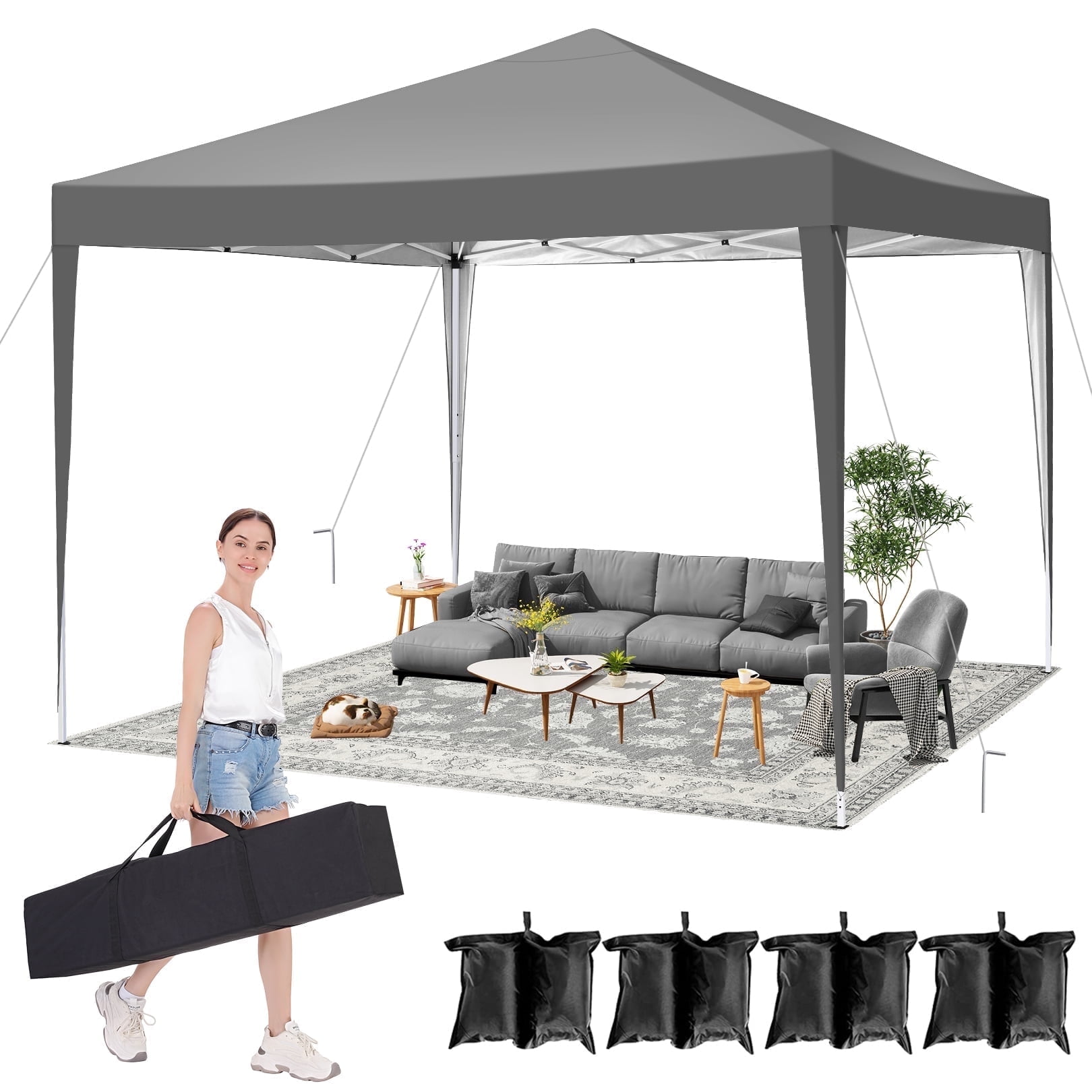 Aoodor 10x10 Pop-Up Canopy Tent With Sidewalls – Outdoor Party Gazebo, Portable Iron Frame