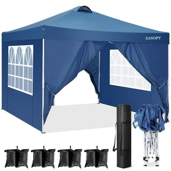 SANOPY 10' x 10' Straight Leg Pop-up Canopy Tent Easy Two Person Setup Instant Outdoor Canopy Folding Shelter with 4 Removable Sidewalls, Air Vent on The Top, 4 Sandbags, Carrying Bag, Blue