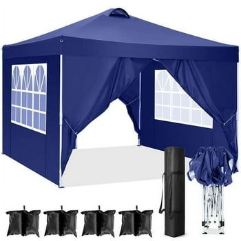 SANOPY 10' x 10' Straight Leg Pop-up Canopy Tent Easy Two Person Setup Instant Outdoor Canopy Folding Shelter with 4 Removable Sidewalls, Air Vent on The Top, 4 Sandbags, Carrying Bag, Dark Blue