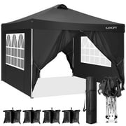 SANOPY 10' x 10' Straight Leg Pop-up Canopy Tent Easy Two Person Setup Instant Outdoor Canopy Folding Shelter with 4 Removable Sidewalls, Air Vent on The Top, 4 Sandbags, Carrying Bag, Black