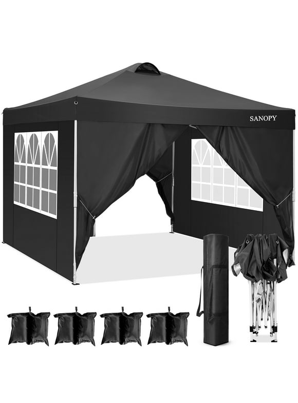 SANOPY 10' x 10' Straight Leg Pop-up Canopy Tent Easy Two Person Setup Instant Outdoor Canopy Folding Shelter with 4 Removable Sidewalls, Air Vent on The Top, 4 Sandbags, Carrying Bag, Black