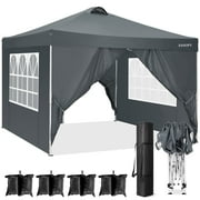 SANOPY 10' x 10' Straight Leg Pop-up Canopy Tent Easy Two Person Setup Instant Outdoor Canopy Folding Shelter with 4 Removable Sidewalls, Air Vent on The Top, 4 Sandbags, Carrying Bag, Gray