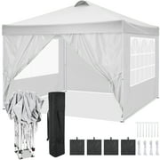 SANOPY 10'x10' Canopy Tent Popup Canopy Commercial Instant Canopies Gazebo, Outdoor Party Canopy Tent with 4 Removable Sidewalls, Carry Bag, 8 x Stakes, 4 x Ropes, 4 x Sandbags (White)