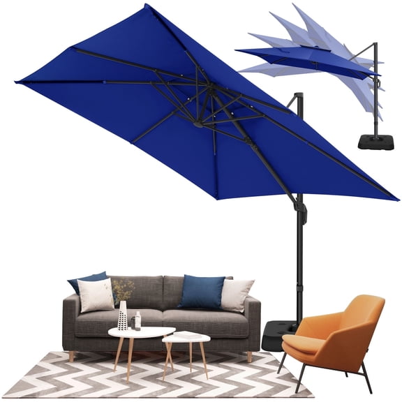 SANOPY 10'x10' Cantilever Umbrella Double Vented Umbrella with Steel Base Outdoor Offset Hanging Market Patio Umbrella Offset Cantilever Patio Umbrella for Patio Pool Deck, Dark Blue
