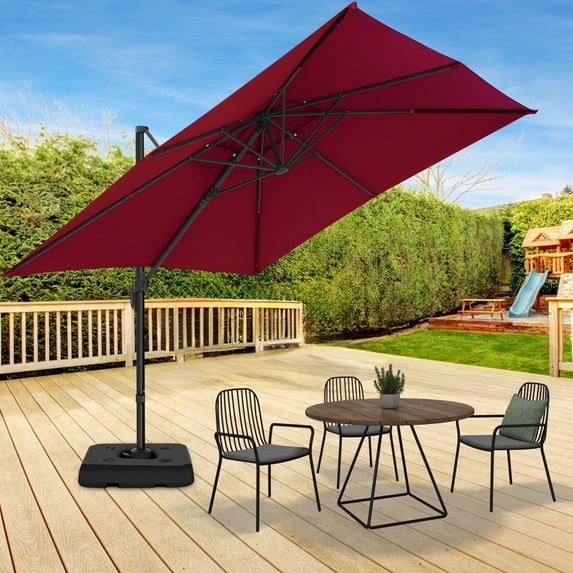 SANOPY 10'x10' Cantilever Umbrella Double Vented Umbrella with Steel Base Outdoor Offset Hanging Market Patio Umbrella Offset Cantilever Patio Umbrella, Wine Red