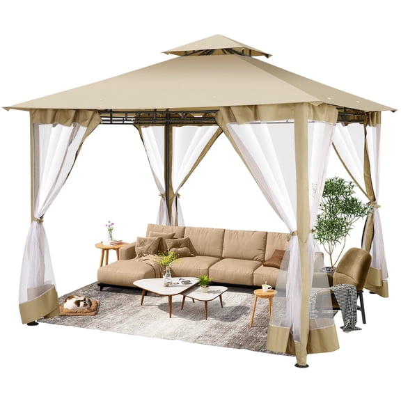 SANOPY 10'x10' Gazebo Canopy Tent, Assembled Style Wrought Iron Gazebo Tent with 4 Detachable Mosquito Net Sidewalls, Rainproof&Sunproof Gazebo Canopy for Tailgate, Yard, Beach