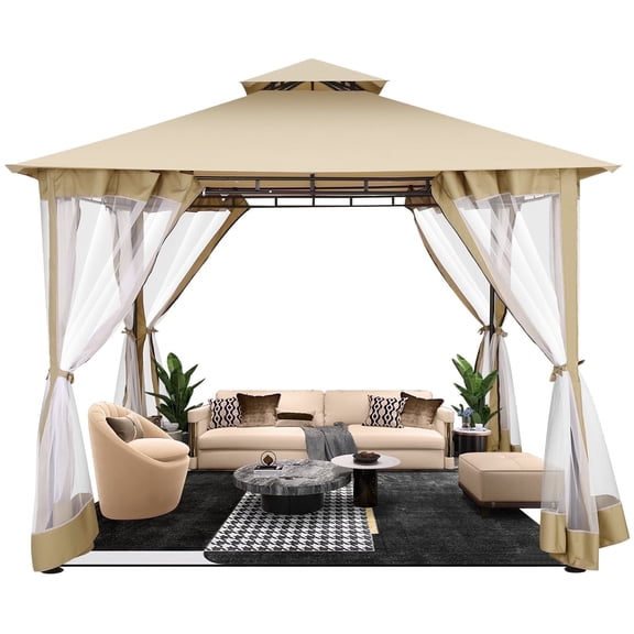 SANOPY 10'x10' Gazebo Canopy Tent, Assembled Style Wrought Iron Gazebo Tent with 4 Detachable Mosquito Net Sidewalls, Rainproof&Sunproof Gazebo Canopy for Tailgate, Yard, Beach