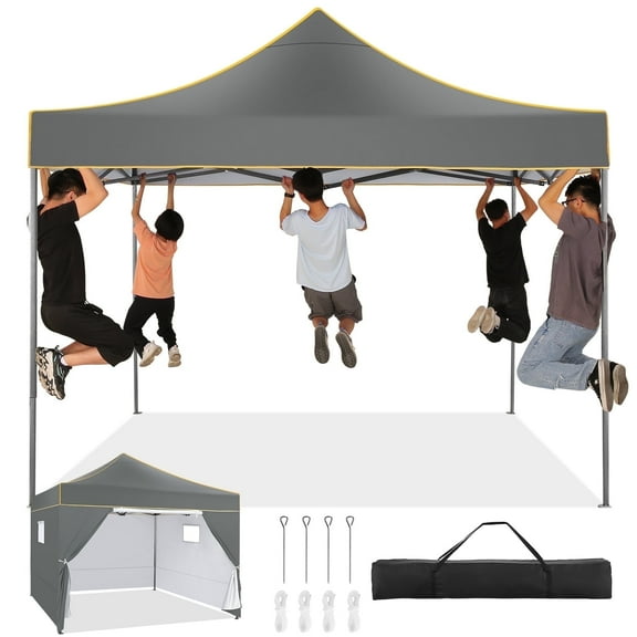 SANOPY 10'x10' Heavy Duty Pop up Canopy, Outdoor Shade Instant Commercial Canopy, Portable Folding Beach Canopy with 4 sidewalls, Gray