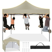 SANOPY 10'x10' Heavy Duty Pop up Canopy, Outdoor Shade Instant Commercial Canopy, Portable Folding Beach Canopy with 4 sidewalls, Khaki