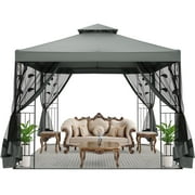 SANOPY 10'x10' Metal Patio Gazebo, Outdoor Gazebo Canopy Tent for Backyard with Mesh Privacy Curtains, Gazebos Shelter with Display Shelves, Steel Frame, Patio Covers for Shade and Rain