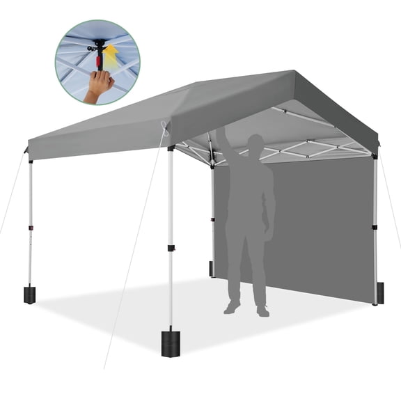 SANOPY 10'x10' Pop up Canopy with Sidewall, Party Tents with One Push Central Button, Portable Water Resistance Outdoor Canopy, Foldable with Carry Bag, Gray