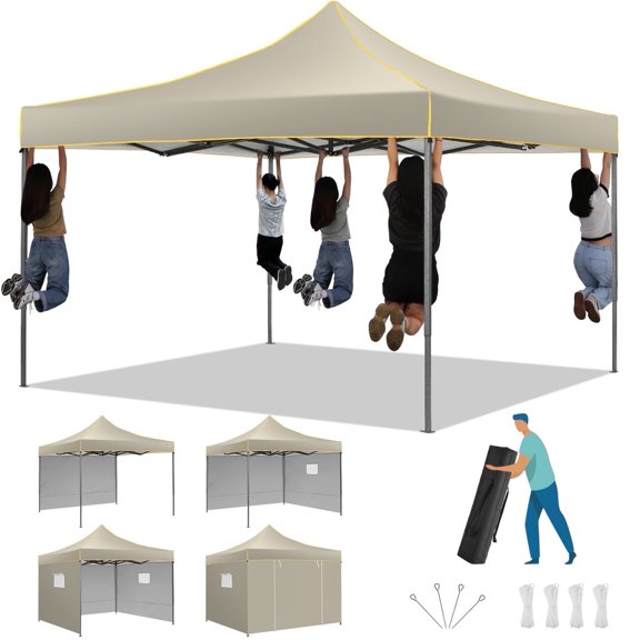 SANOPY 10'x10' Pop up Canopy Tent Anti-UV Waterproof Outdoor Gazebo Instant Party Wedding Backyard Canopy Tent Shade Shelter for Backyard, Patio, Parties,Khaki