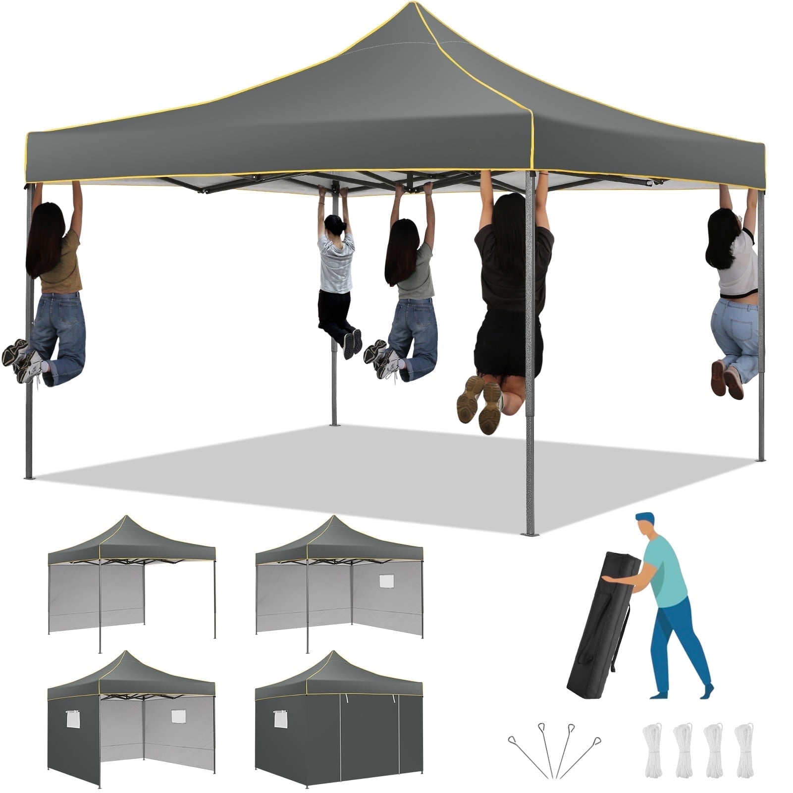 10' x 10' Gray Adjustable Height Pop-Up Outdoor Canopy Tent